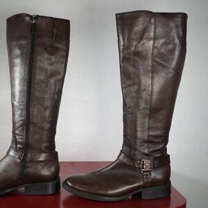 Women's Vince Camuto Brown Leather Knee High Low Heel Riding Fashion Boots 8.5